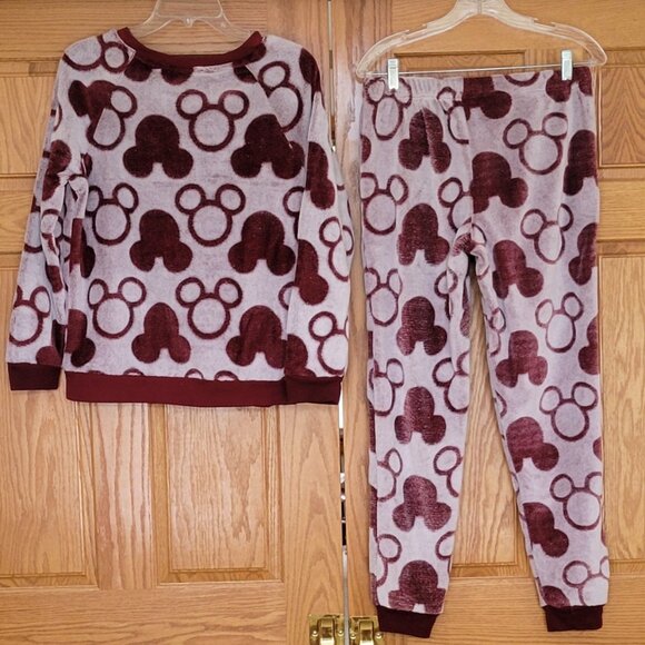 Disney 2-Piece Fleece Jogger Lounge Set Mickey Mouse Burgundy Size M New - Picture 12 of 12
